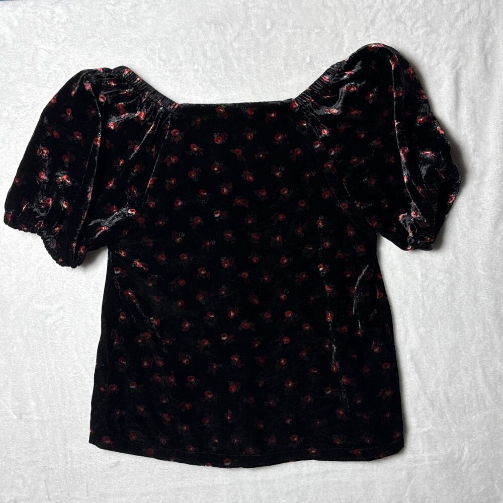 LOFT Black Velvet Puff-Sleeve Top - Picture 4 of 7